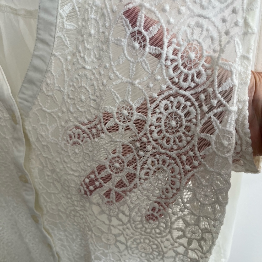 Alfani Ivory Lace Button-Down Blouse - Picture 5 of 8